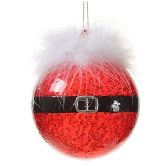 XGM183-RE/WH (31000) - Glittered Santa Belt Ball Ornament Red/White 4"