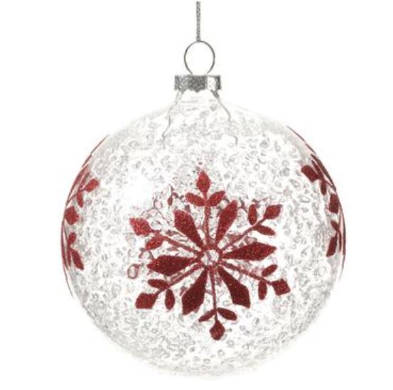 XGM188-RE/CW (30999) - Glass Snowflake Ball Ornament 4"