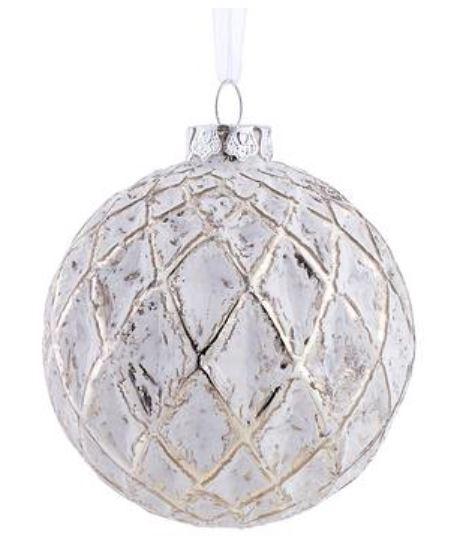 XGM414-WH/SI (31061) - Glass Ball Ornament White/Silver 3.5"