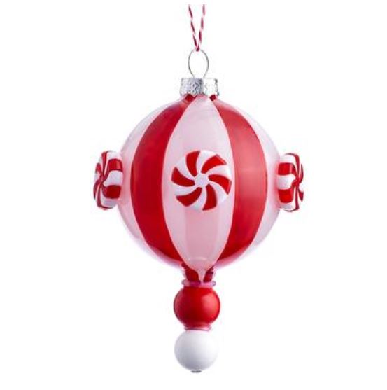 XGM813-RE/WH (31002) - Glass Candy Ball Ornament Red/White 5"