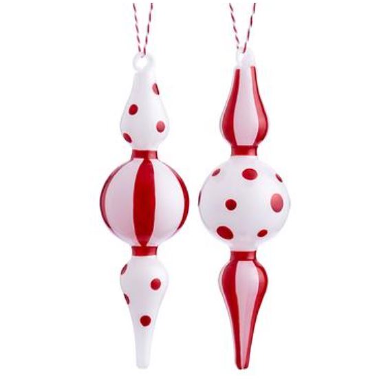 XGM814-RE/WH (31001) - Glass Finial Ornament Red/White 6" Set/2