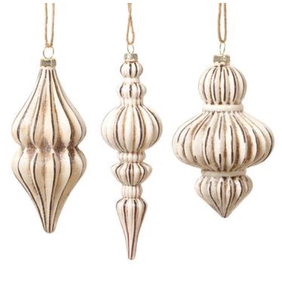 XGM837-WH/BR (30998) - Glass Finial Ornament White/Brown 5.5"-8" Set/3