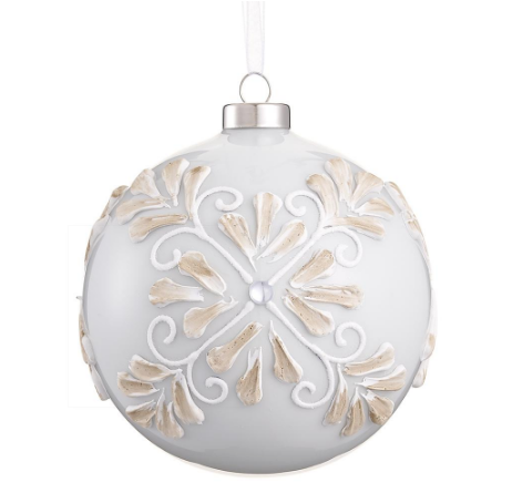 XGN084-CR/AT (11227) - Snowflake Glass Ball Ornament 4.75" Cream/Antique