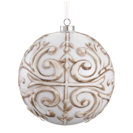 XGN259-CR/AT (11226) - Glass Ball Ornament 7" Cream/Antique