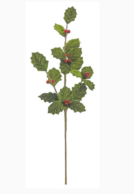 XH535-GR (27775) - Velvet Holly Leaf Berry 24" Green/Red