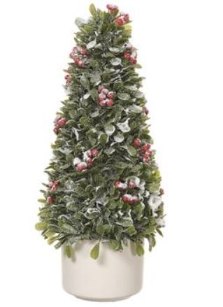 XIR531-RE/GR (30011) - Snowed Fatweed/Berry Cone Topiary Red/Green 16"