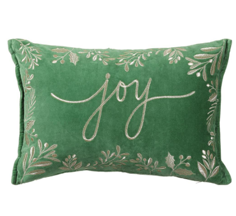 XKZ694-GR/GO (32204) - Joy Embroidered Velvet Pillow Green/Gold 14"X20"