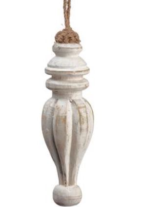 XM0864-WW (29974) - Wood Finial Ornament Whitewashed 6.5"