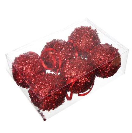 XM3254-RE (31004) - Sequin Ball Ornament Red 3" 6/Box