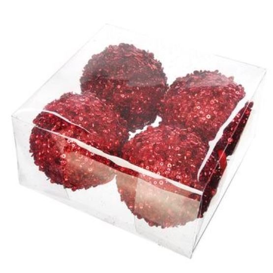 XM3255-RE (31005) - Sequin Ball Ornament Red 4" 4/Box