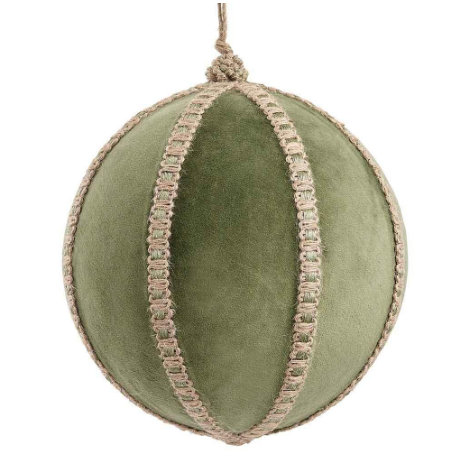 XM6288-GR/BE (11222) - Velvet Ball Ornament 8" Green/Beige