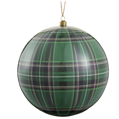 XM7008-GR/TT (11223) - Plaid Plastic Ornament Two Tone Green 8"