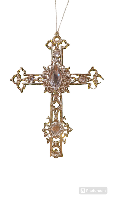 XN0131-SI/AT (26928) - Rhinestone Cross Ornament Antique Silver 6"