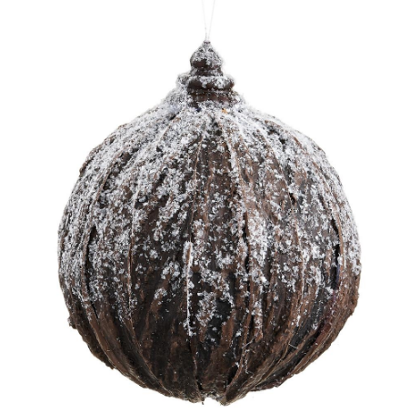 XN0238-BR/WH (11232) - Snow Faux Wood Ball Ornament 7" Brown/White