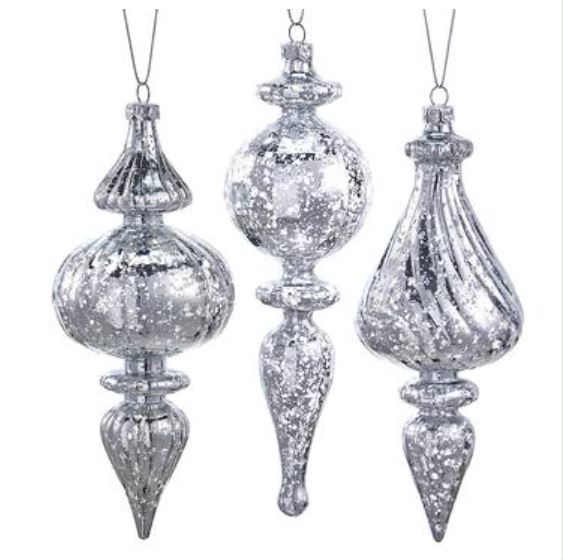 XN0279-SI (30931) - Finial Ornament Silver 7"-7.75" St/3