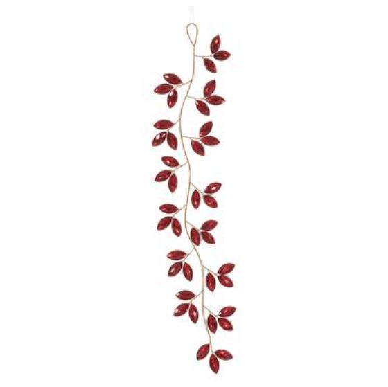 XN0954-RE/GO (30929) - Rhinestone Leaf Ornament Red/Gold 28.5"