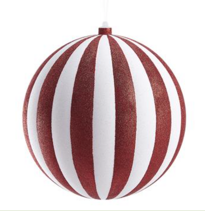 XN1142-RE/WH (29263) - Glittered Ball Ornament Red/White 9.75"