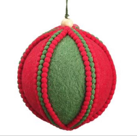 XN3324-RE/GR (29989) - Pompon Felt Ball Ornament Red/Green 5"