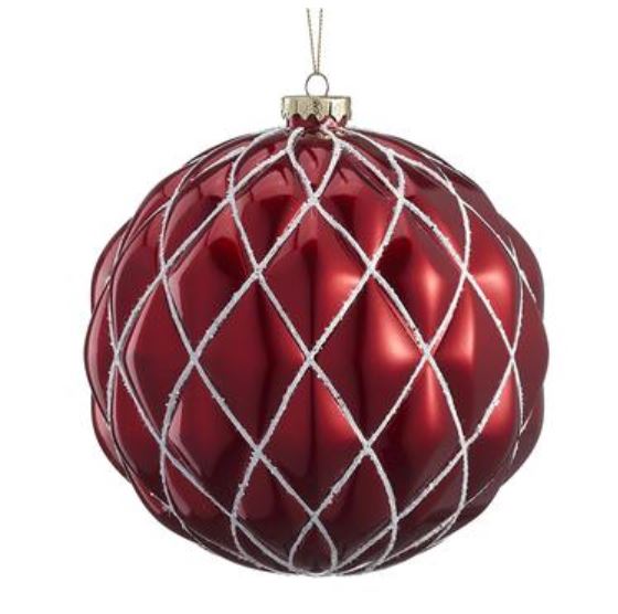 XN4038-RE/WH (31058) - Glittered Swirl Ball Ornament Red/White 6"