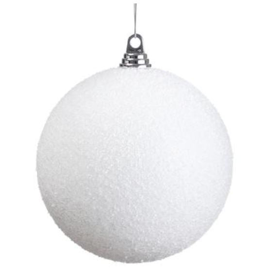 XN9154-WH (30975) - Snowed Plastic Ball Ornament White 8"