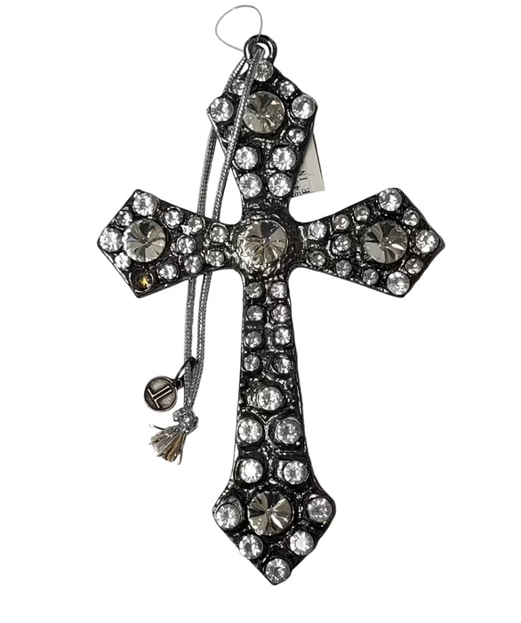 XN0130-SI/AT (26927) - Rhinestone Cross Ornament Antique Silver 6"