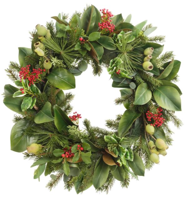 XP075015.RDGR (31126) - Pine Needles/Holly Wreath 24"