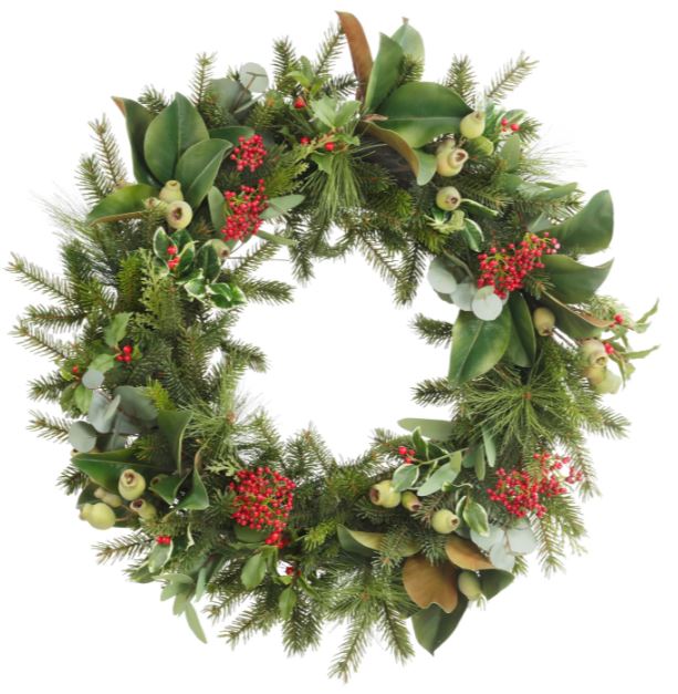 XP075016.RDGR (31125) - Pine Needles/Holly Wreath 30"