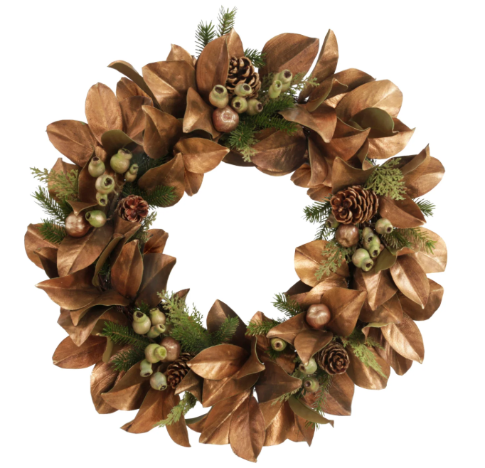 XP075019.GOGR (31129) - Magnolia Gold Leaf Berry Wreath 30"
