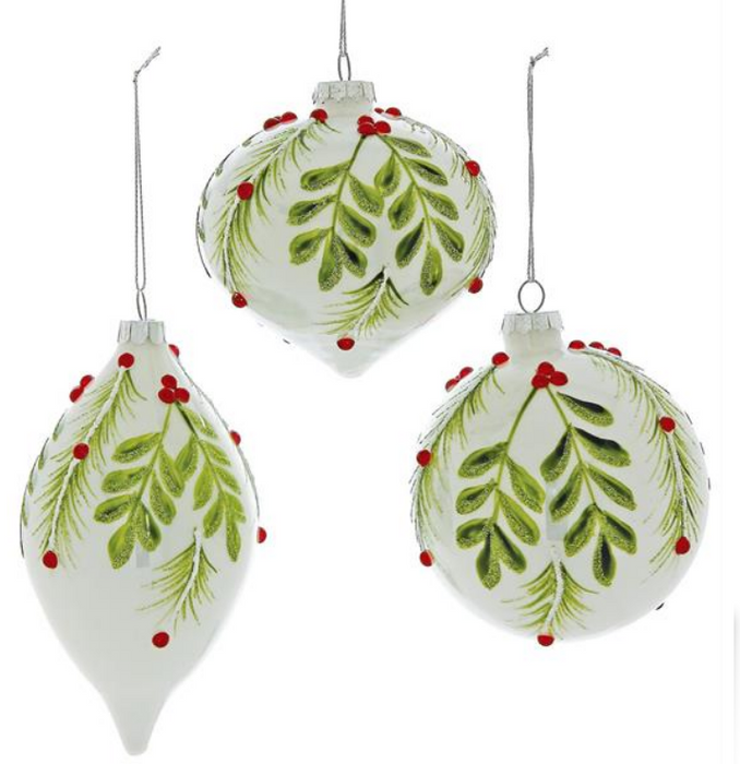 XT1276-WGR (11361) - Leaf & Gem Ornament White/Green/Red Each