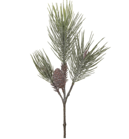 YSP017-GR (11265) - Frosted Needle Pine Spray With Cone 23"