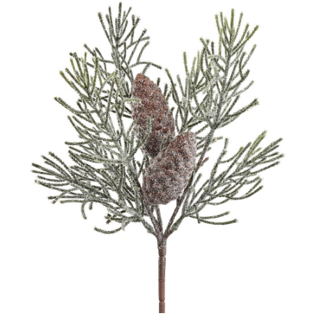 YSP034-GR/BR (11263) - Frosted Pine Spray With Cone 13"