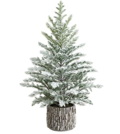 YTM435-WH/GR (00276) - Snowed Pine Tree In Cement Pot White Green 26"