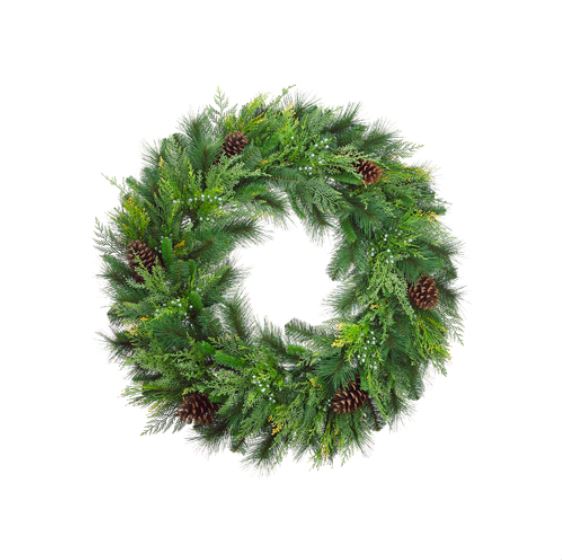 YWP148-GR/BR (30203) - Pine Cone/Berry/Cedar Wreath 36"