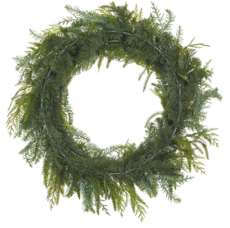 YZCMAW-25 (00335) -  Soft PE Cedar Mix Pine Wreath 25" Green