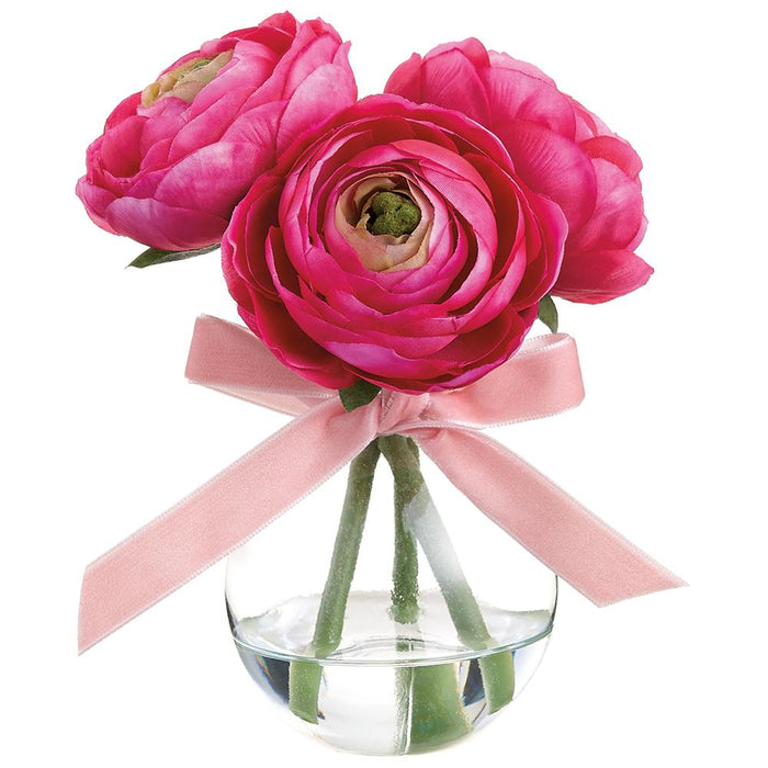 LFR301-BT/PK (11183) - Ranunculus in Glass Vase Beauty Pink 6"