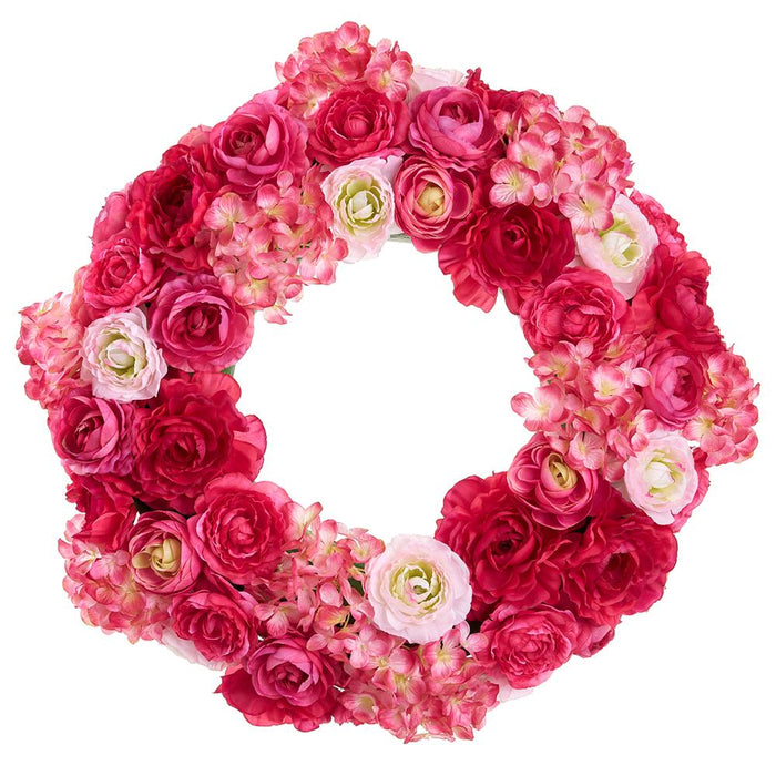 FWR706-BT/PK (11186) - Ranunculus/Hydrangea Wreath 20" Beauty Pink