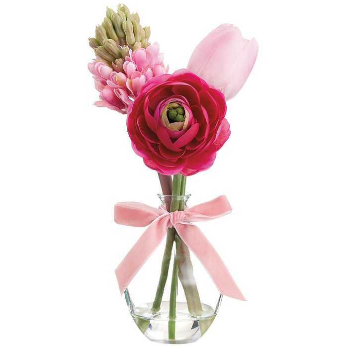 LFR305-PK/BT (11184) - Ranunculus/Tulip in Glass Vase 9.5" Pink Beauty